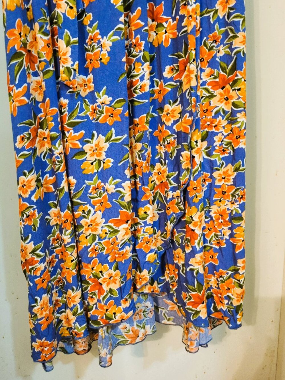 Patrons of Peace Maxi Sundress. Blue, Orange & white Floral. Size Small - Picture 6 of 16
